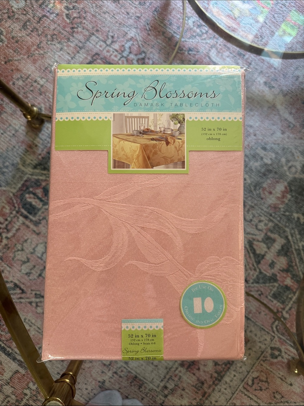 Pink Damask Tablecloth - Elegant Floral Design - oblong 52 x 70